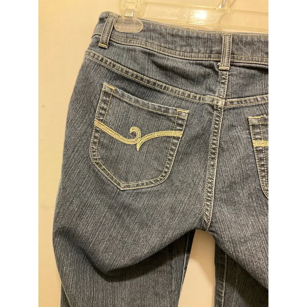Chico's Crop Jeans‎ Womens Size 0 Dark Wash Denim Stretch Embroidered Pockets